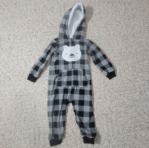 Carters Black and White Plaid Kids One Piece with Bear Design